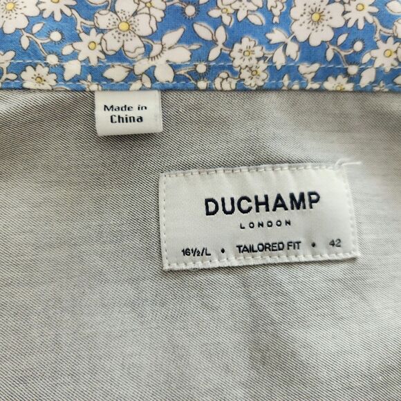 Duchamp London Mens Cotton Tailored Fit Button-Up Shirt Sz 16.5/L/42 Grey Floral - Picture 7 of 9